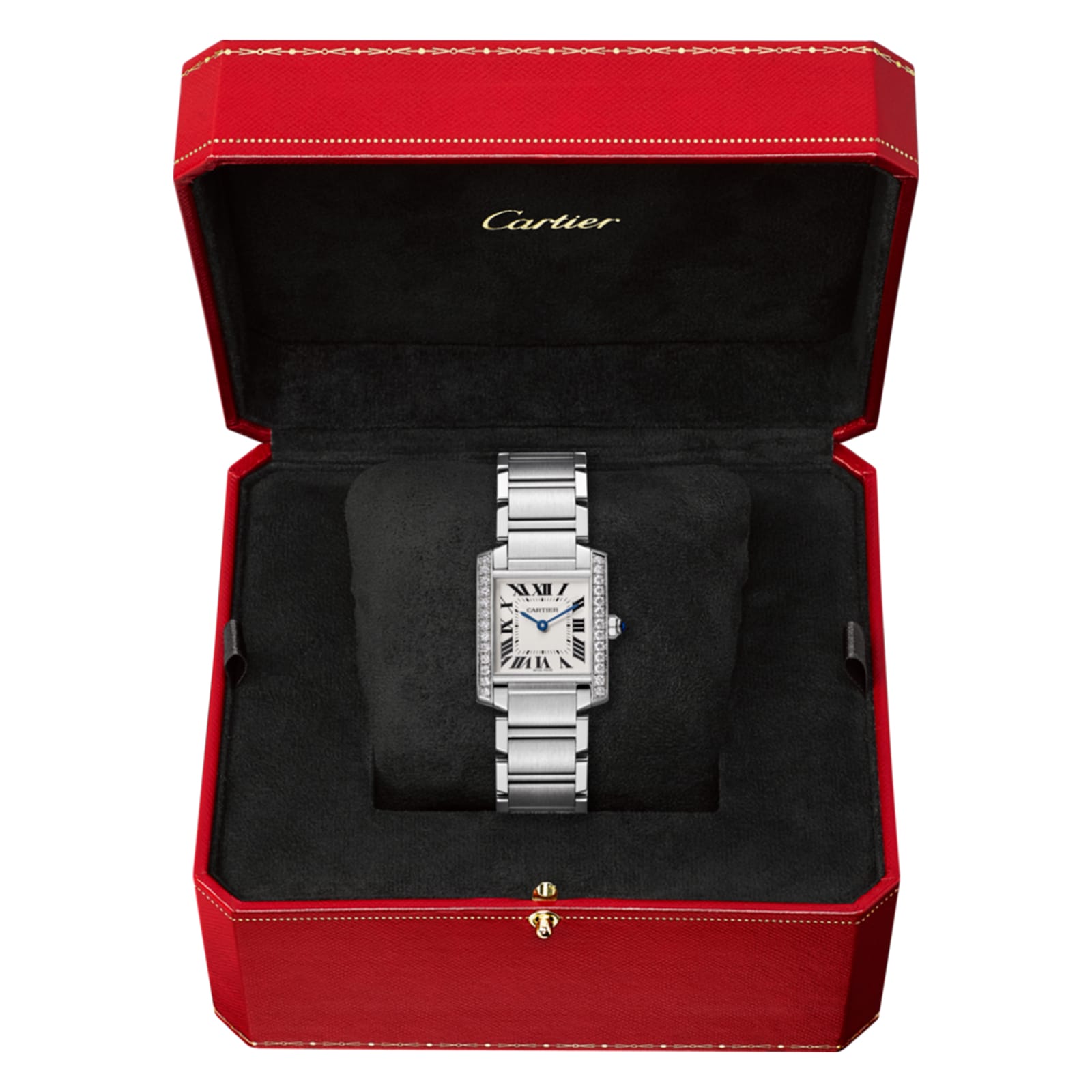 Cartier Tank Française Watch Medium Model, Quartz Movement, Steel, Diamonds
