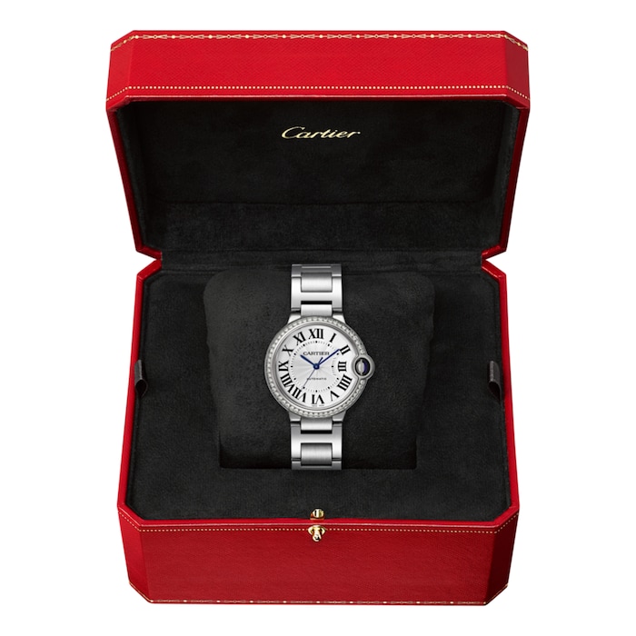 Cartier Ballon Bleu De Cartier Watch 36mm, Automatic Movement, Steel, Diamonds