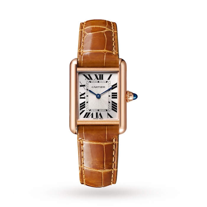 Cartier Tank Louis Cartier Watch Small Model, Hand-Wound Mechanical Movement, Rose Gold, Leather