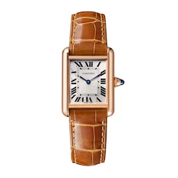 17310936 - Tank Louis Cartier Watch Small Model, Hand-Wound Mechanical Movement, Rose Gold, Leather