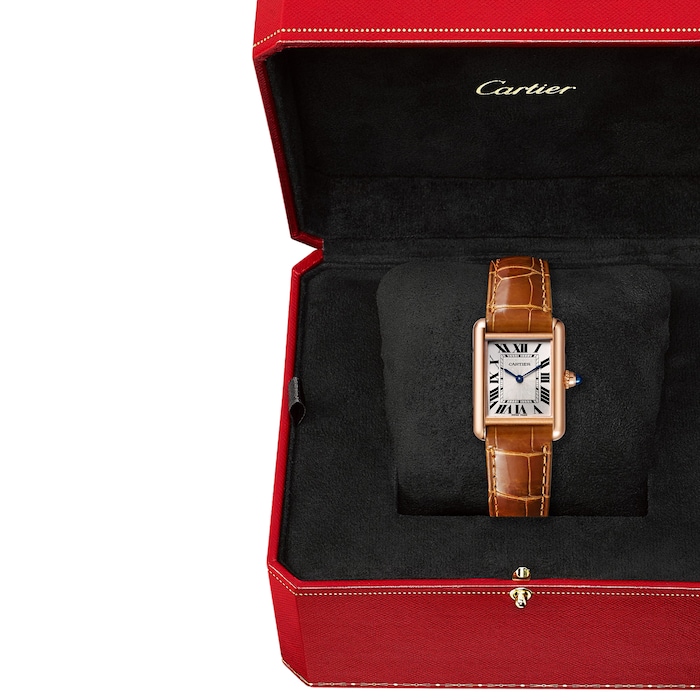 Cartier Tank Louis Cartier Watch Small Model, Hand-Wound Mechanical Movement, Rose Gold, Leather