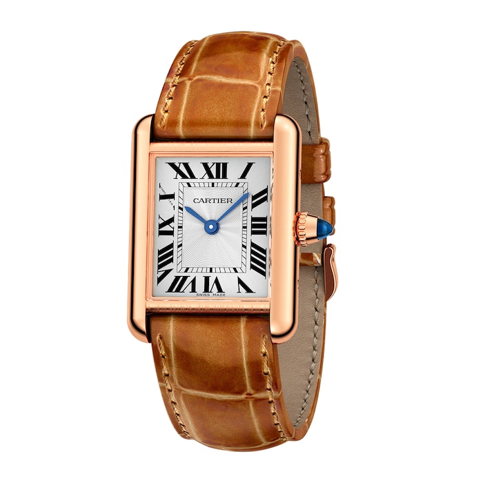 Cartier Tank Louis Cartier Watch Small Model, Hand-Wound Mechanical Movement, Rose Gold, Leather