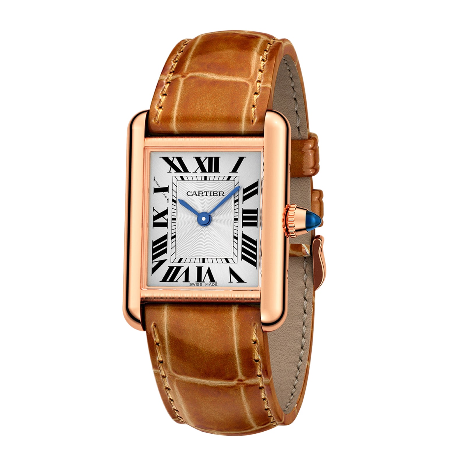 Cartier Tank Louis Cartier Watch Small Model, Hand-Wound Mechanical Movement, Rose Gold, Leather