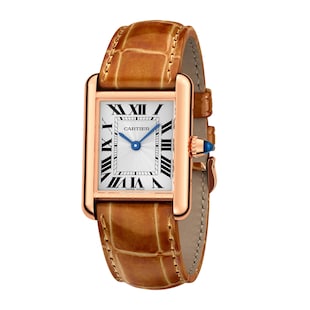Cartier Tank Louis Cartier Watch Small Model, Hand-Wound Mechanical Movement, Rose Gold, Leather