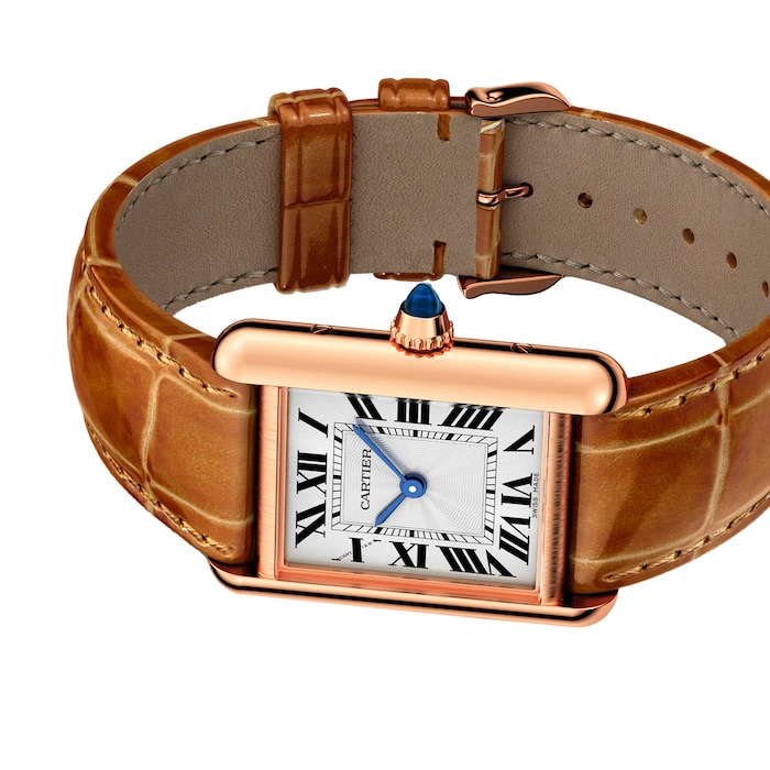 Cartier Tank Louis Cartier Watch Small Model, Hand-Wound Mechanical Movement, Rose Gold, Leather