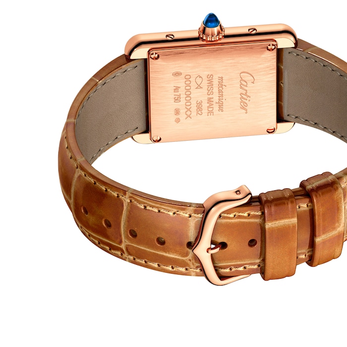 Cartier Tank Louis Cartier Watch Small Model, Hand-Wound Mechanical Movement, Rose Gold, Leather