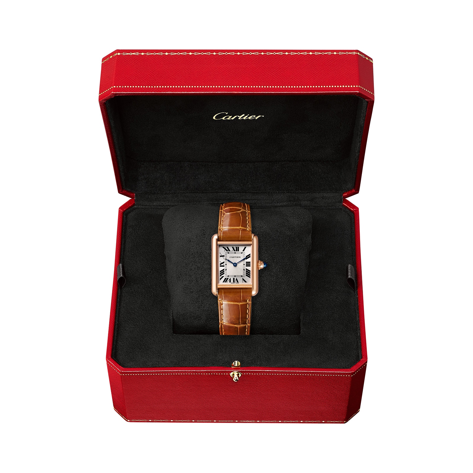 Cartier Tank Louis Cartier Watch Small Model, Hand-Wound Mechanical Movement, Rose Gold, Leather