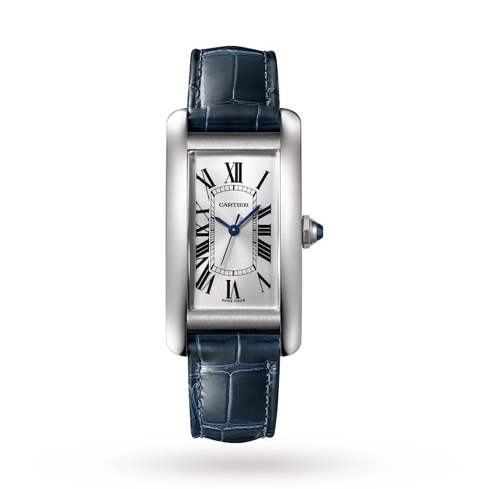 Cartier Tank Américaine Watch Medium Model, Automatic Movement, Steel, Leather