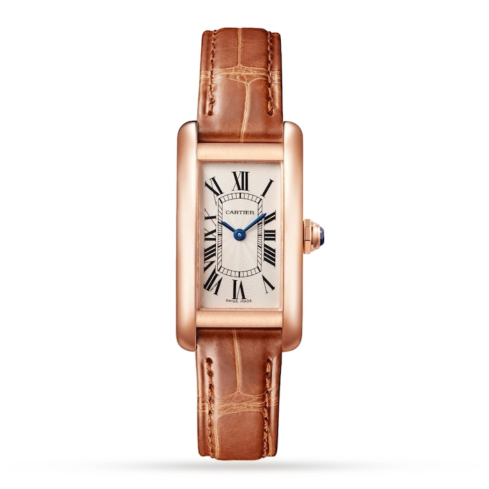 Cartier Tank Américaine Watch Small Model, Quartz Movement, Rose Gold, Leather