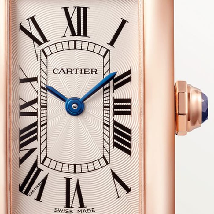 Cartier Tank Américaine Watch Small Model, Quartz Movement, Rose Gold, Leather