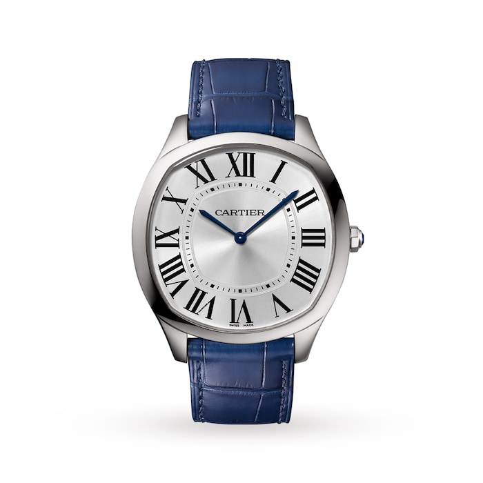 Cartier Drive De Cartier Extra-Flat Watch Large Model, Hand-Wound Mechanical Movement, Steel, Leather