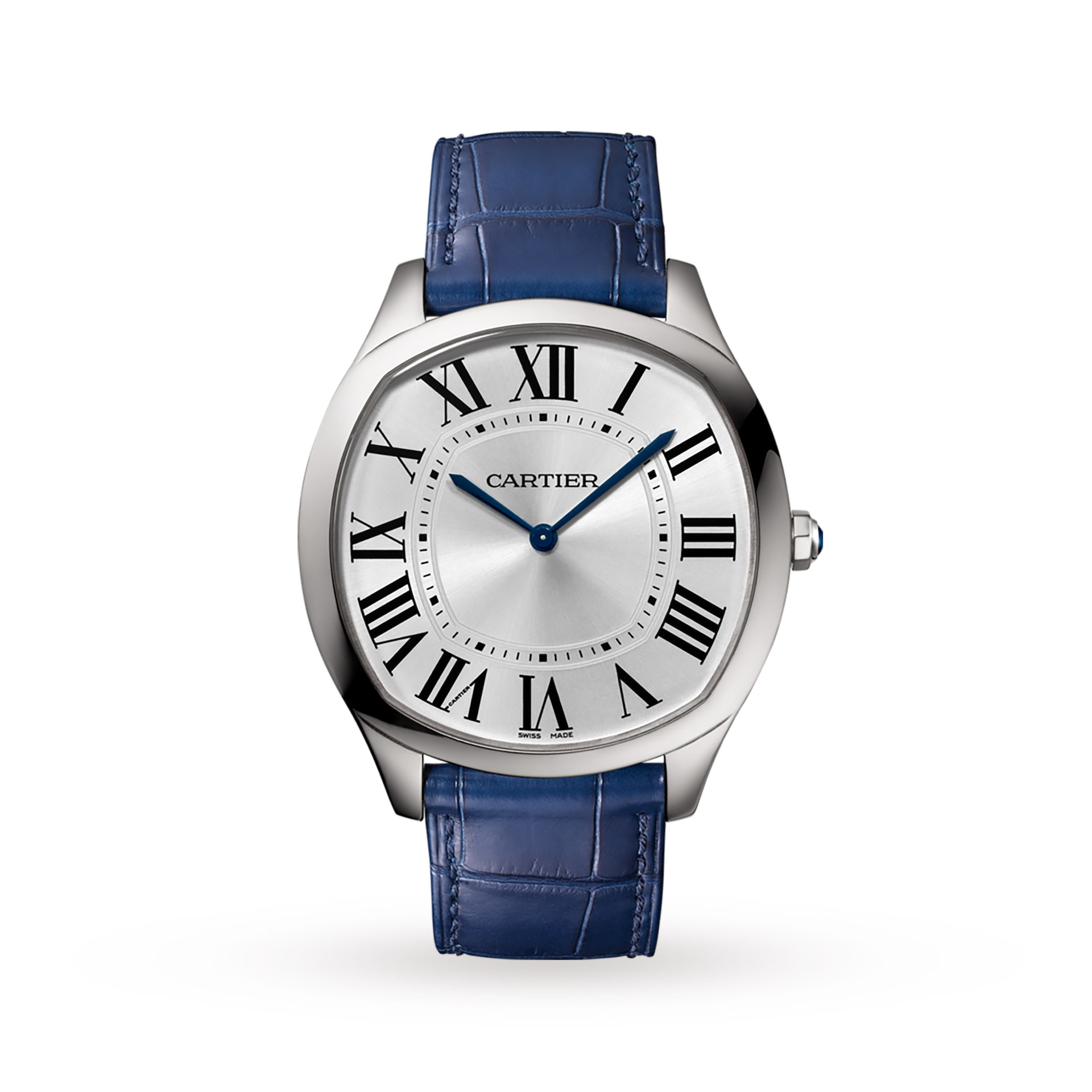 Cartier Drive De Cartier Extra-Flat Watch Large Model, Hand-Wound Mechanical Movement, Steel, Leather