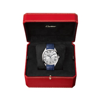 Cartier Drive De Cartier Extra-Flat Watch Large Model, Hand-Wound Mechanical Movement, Steel, Leather Cartier Drive De Cartier Extra-Flat Watch Large Model, Hand-Wound Mechanical Movement, Steel, Leather