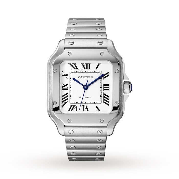 Cartier Santos De Cartier Watch Medium Model, Automatic Movement, Steel, Interchangeable Metal And Leather Bracelets