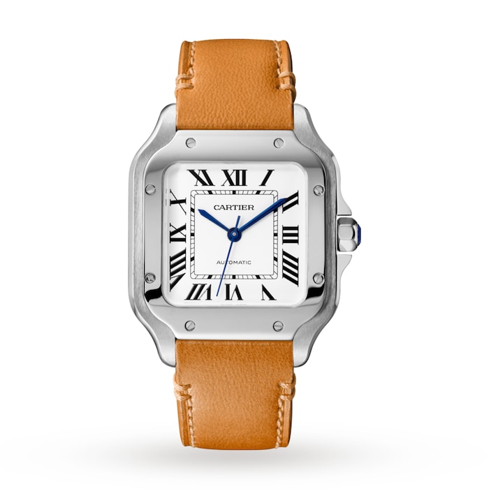 Cartier Santos De Cartier Watch Medium Model, Automatic Movement, Steel, Interchangeable Metal And Leather Bracelets