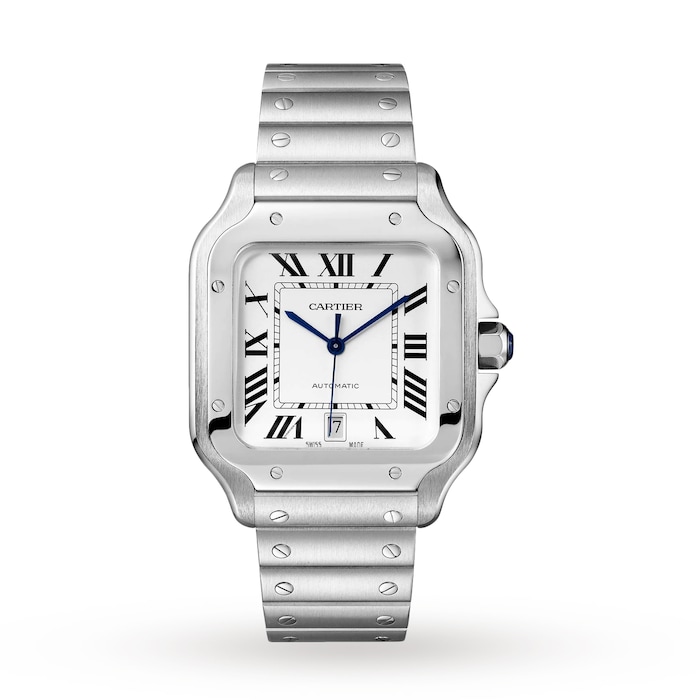 Cartier Santos De Cartier Watch Large Model, Automatic Movement, Steel, Interchangeable Metal And Leather Bracelets