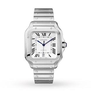 Cartier Santos De Cartier Watch Large Model, Automatic Movement, Steel, Interchangeable Metal And Leather Bracelets