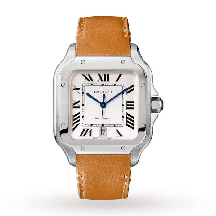 Cartier Santos De Cartier Watch Large Model, Automatic Movement, Steel, Interchangeable Metal And Leather Bracelets