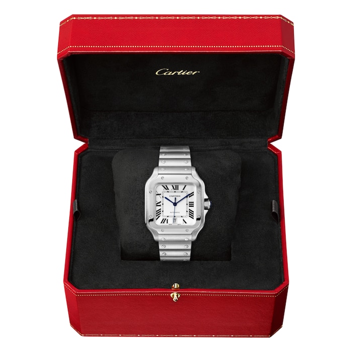 Cartier Santos De Cartier Watch Large Model, Automatic Movement, Steel, Interchangeable Metal And Leather Bracelets