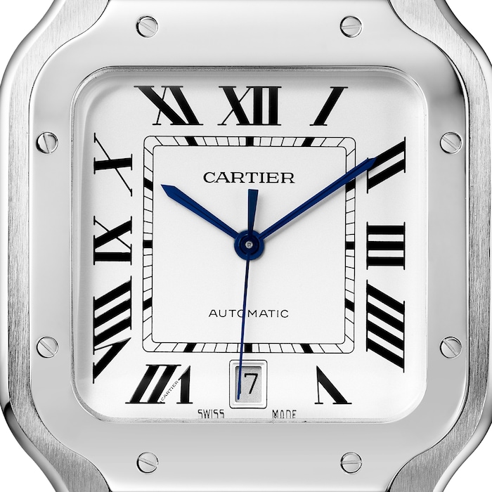 Cartier Santos De Cartier Watch Large Model, Automatic Movement, Steel, Interchangeable Metal And Leather Bracelets