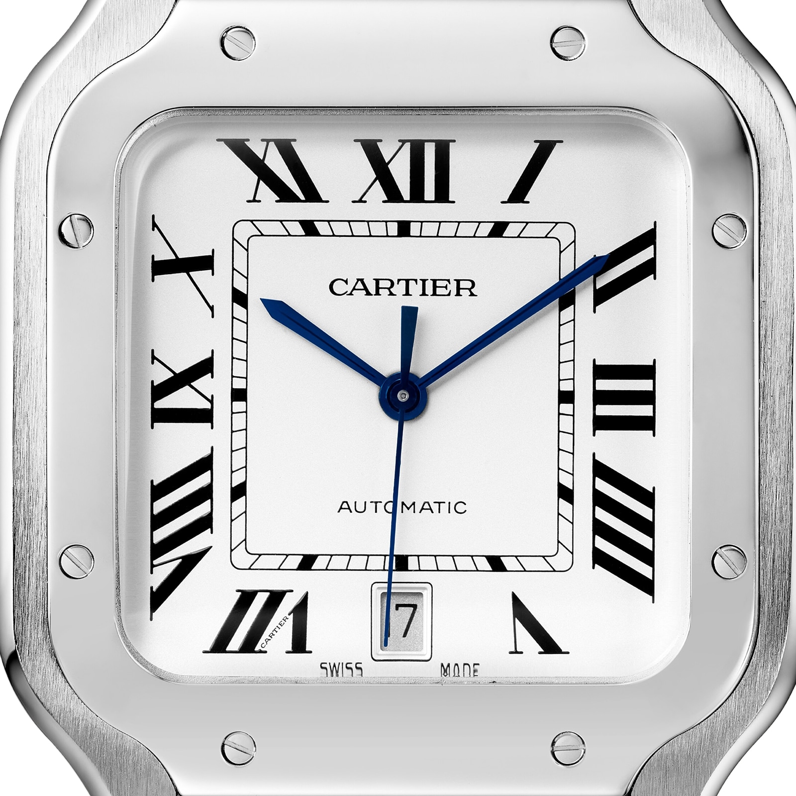 Cartier Santos De Cartier Watch Large Model, Automatic Movement, Steel, Interchangeable Metal And Leather Bracelets