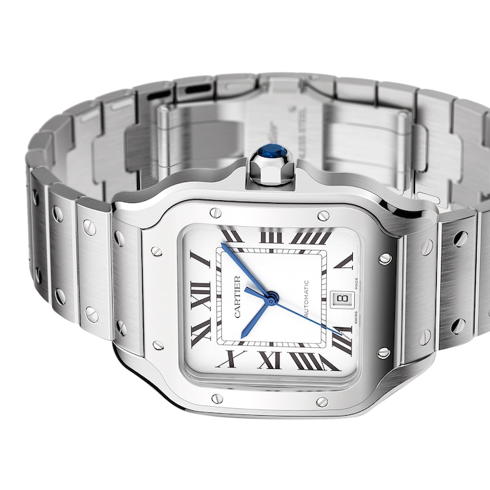 Cartier Santos De Cartier Watch Large Model, Automatic Movement, Steel, Interchangeable Metal And Leather Bracelets