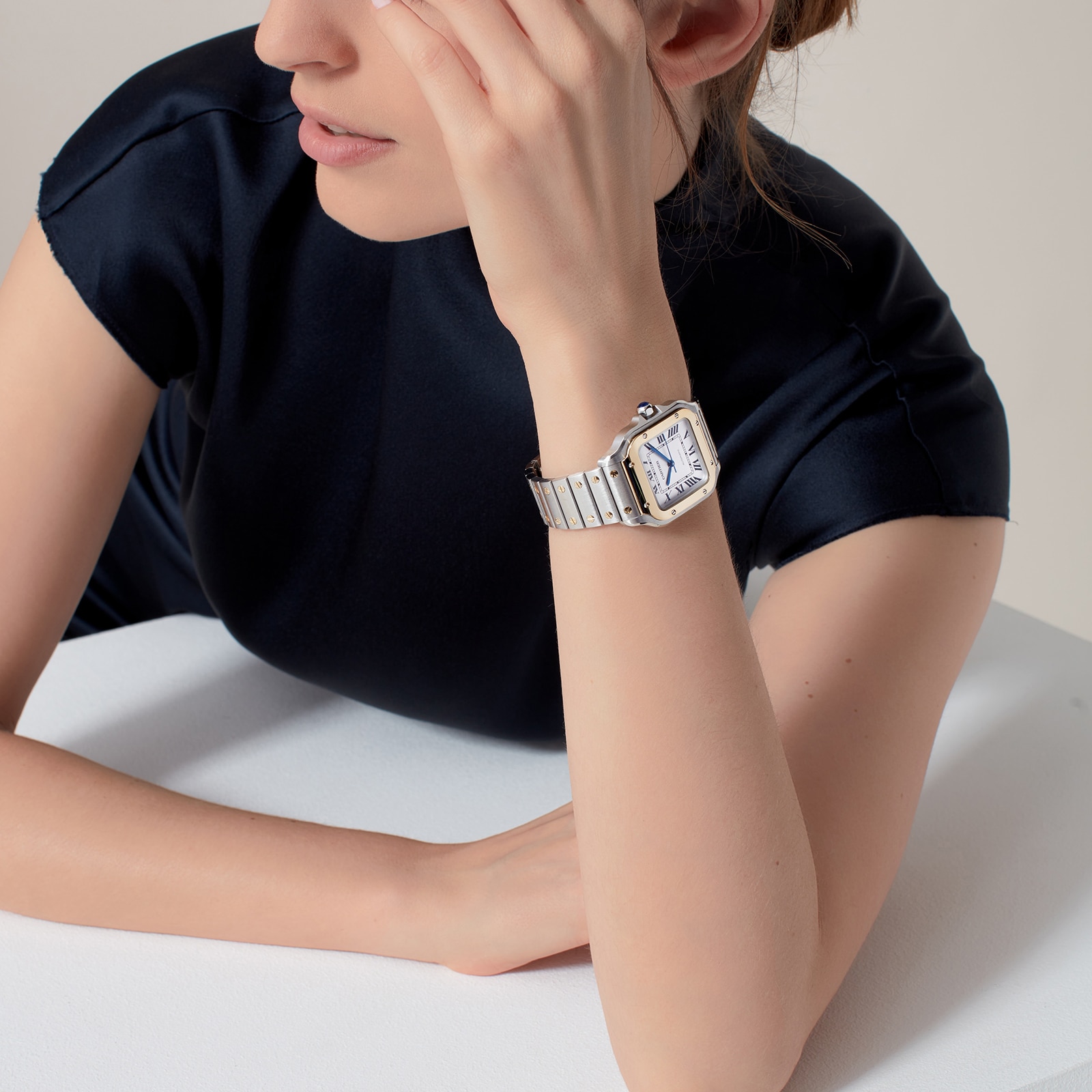 Cartier Santos De Cartier Watch Medium Model, Automatic Movement, Yellow Gold, Steel, Interchangeable Metal And Leather Bracelets Cartier Santos De Cartier Watch Medium Model, Automatic Movement, Yellow Gold, Steel, Interchangeable Metal And Leather Bracelets
