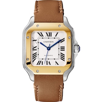Cartier Santos De Cartier Watch Medium Model, Automatic Movement, Yellow Gold, Steel, Interchangeable Metal And Leather Bracelets Cartier Santos De Cartier Watch Medium Model, Automatic Movement, Yellow Gold, Steel, Interchangeable Metal And Leather Bracelets