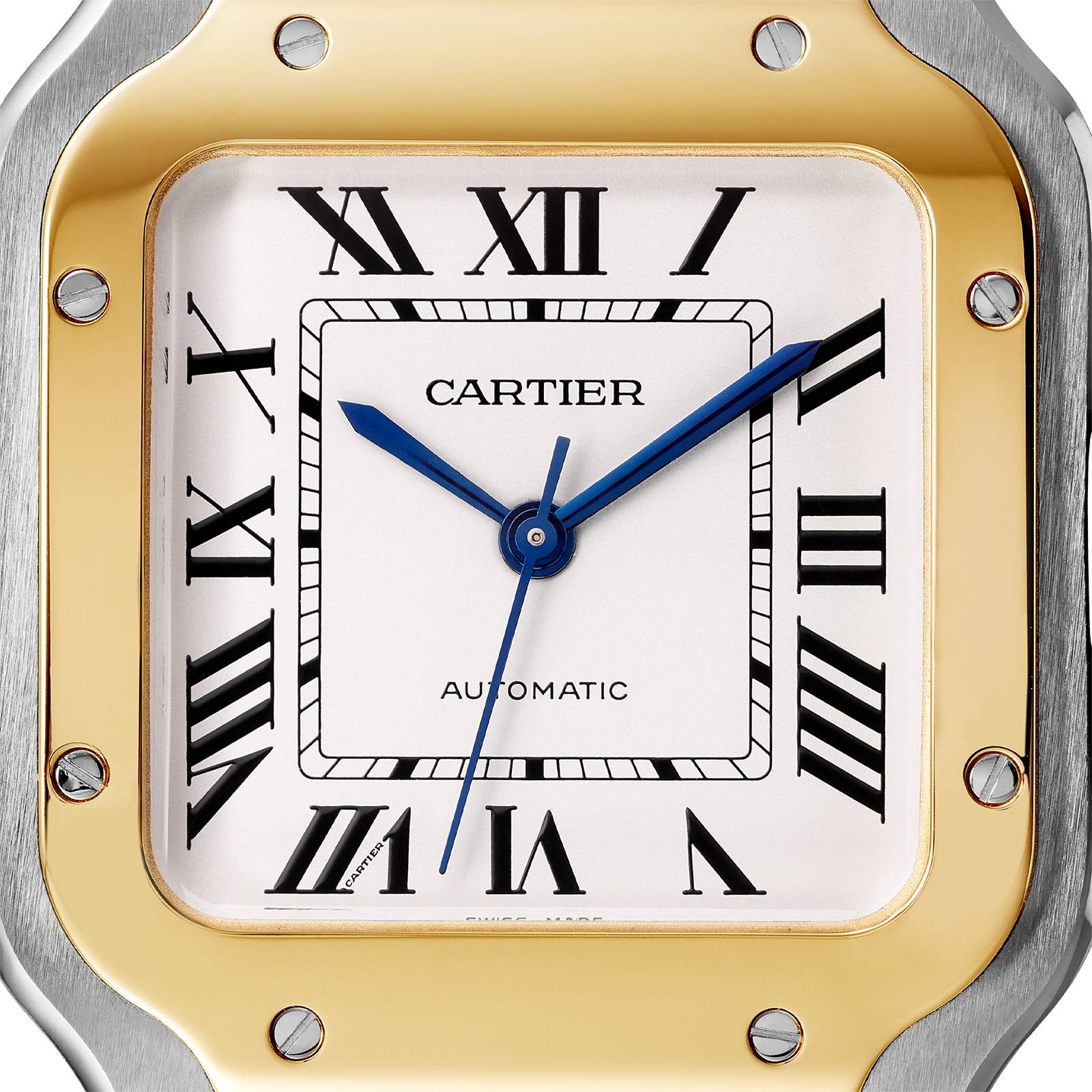 Cartier Santos De Cartier Watch Medium Model, Automatic Movement, Yellow Gold, Steel, Interchangeable Metal And Leather Bracelets Cartier Santos De Cartier Watch Medium Model, Automatic Movement, Yellow Gold, Steel, Interchangeable Metal And Leather Bracelets