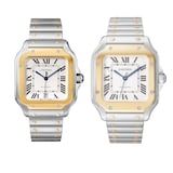 Cartier Santos De Cartier Watch Medium Model, Automatic Movement, Yellow Gold, Steel, Interchangeable Metal And Leather Bracelets