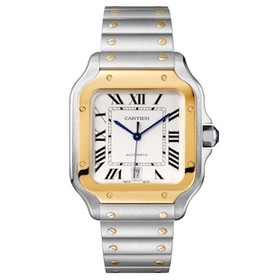 Cartier Santos De Cartier Watch Large Model, Automatic Movement, Yellow Gold, Steel, Interchangeable Metal And Leather Bracelets