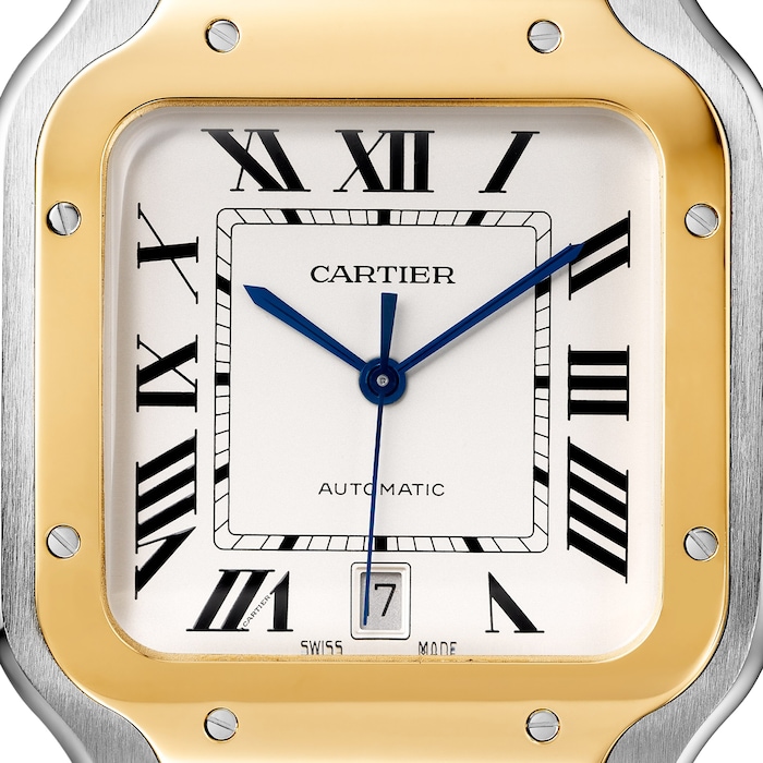 Cartier Santos De Cartier Watch Large Model, Automatic Movement, Yellow Gold, Steel, Interchangeable Metal And Leather Bracelets