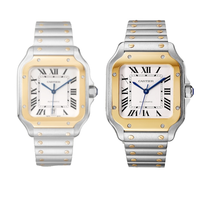 Cartier Santos De Cartier Watch Large Model, Automatic Movement, Yellow Gold, Steel, Interchangeable Metal And Leather Bracelets