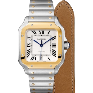 Cartier Santos De Cartier Watch Large Model, Automatic Movement, Yellow Gold, Steel, Interchangeable Metal And Leather Bracelets