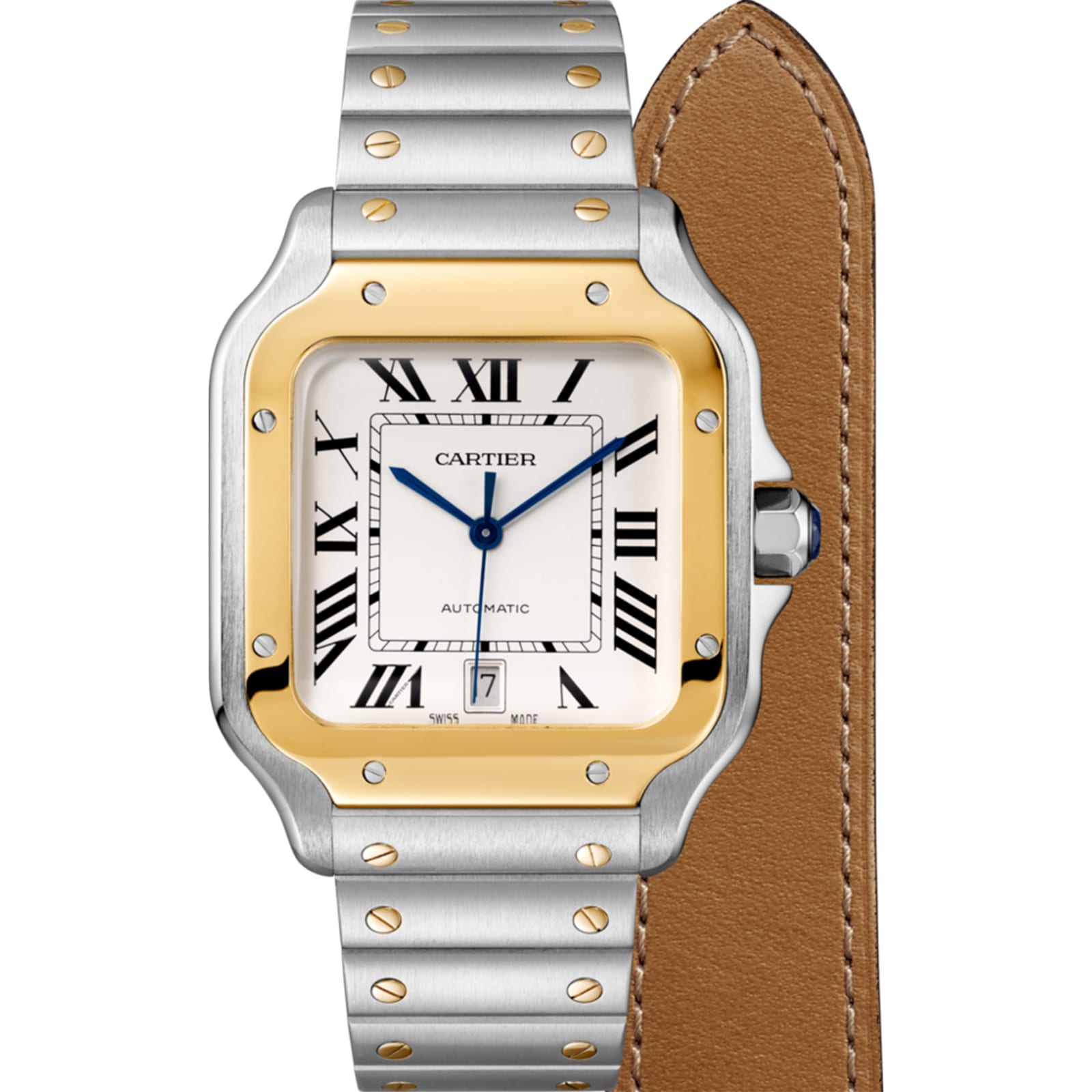 Cartier Santos de Cartier watch, Large model, automatic, gold and steel