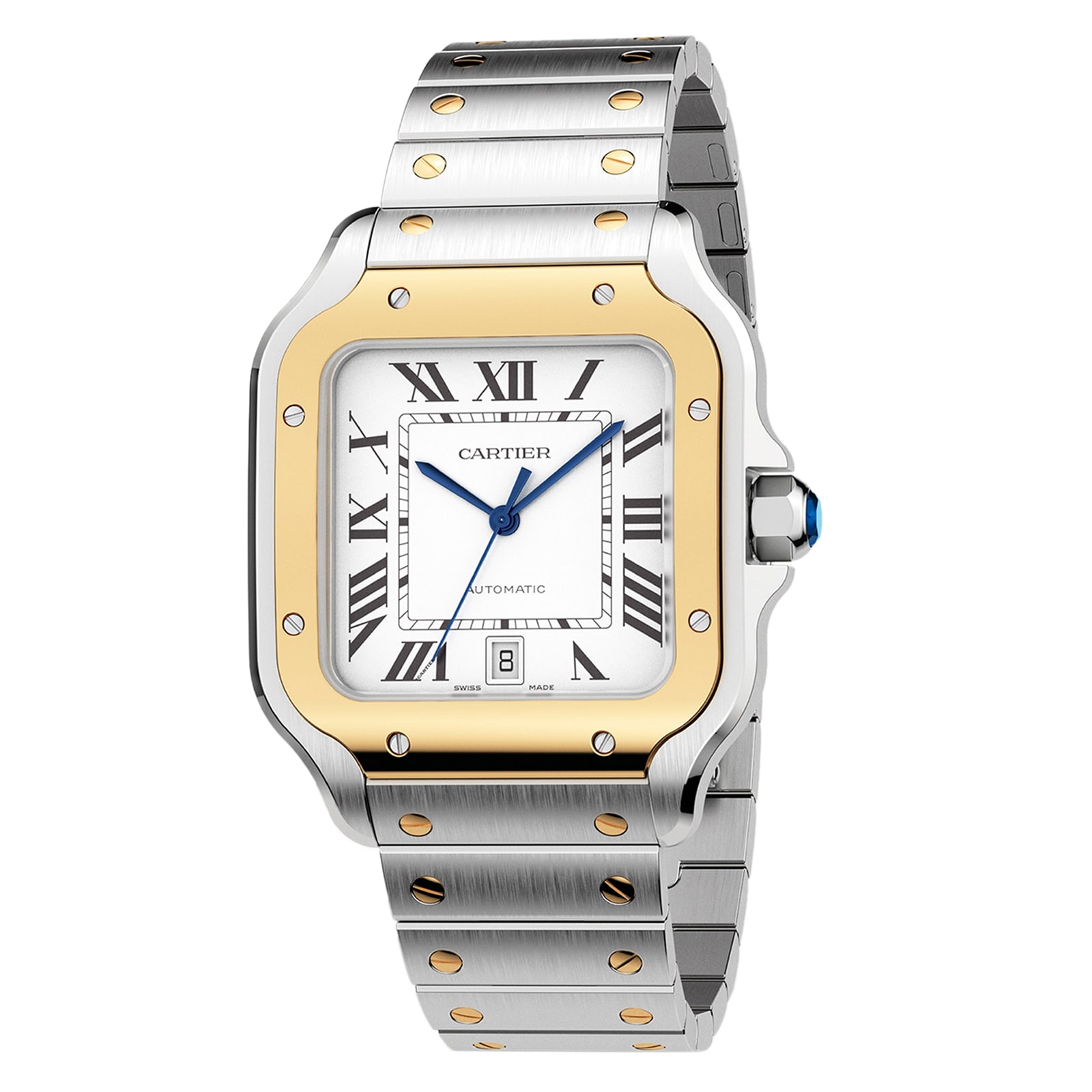 Cartier Santos De Cartier Watch Large Model, Automatic Movement, Yellow Gold, Steel, Interchangeable Metal And Leather Bracelets Cartier Santos De Cartier Watch Large Model, Automatic Movement, Yellow Gold, Steel, Interchangeable Metal And Leather Bracelets