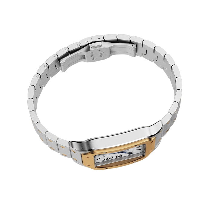 Cartier Santos De Cartier Watch Large Model, Automatic Movement, Yellow Gold, Steel, Interchangeable Metal And Leather Bracelets