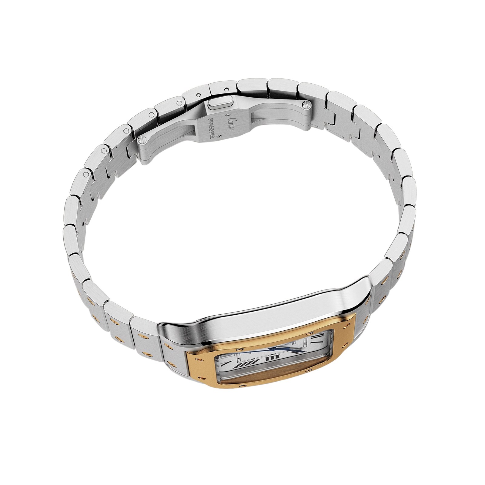 Cartier Santos De Cartier Watch Large Model, Automatic Movement, Yellow Gold, Steel, Interchangeable Metal And Leather Bracelets