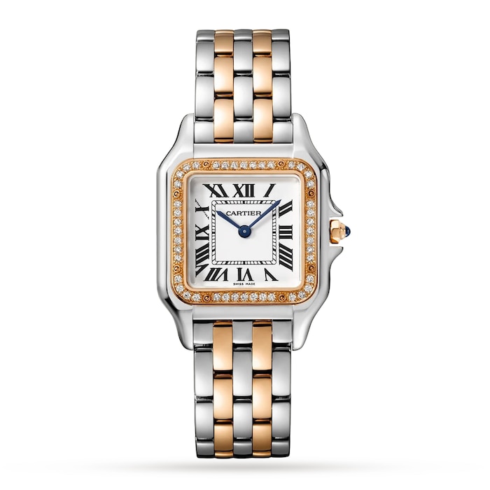 Cartier Panthère De Cartier Watch Medium Model, Quartz Movement, Rose Gold, Steel, Diamonds