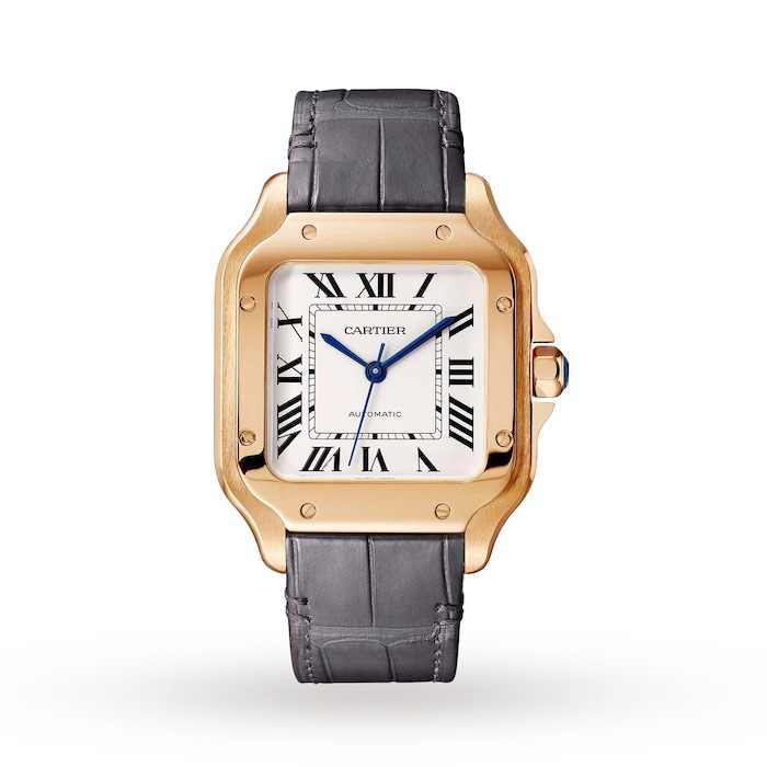 Cartier Santos De Cartier Watch Medium Model, Automatic Movement, Rose Gold, 2 Interchangeable Leather Bracelets