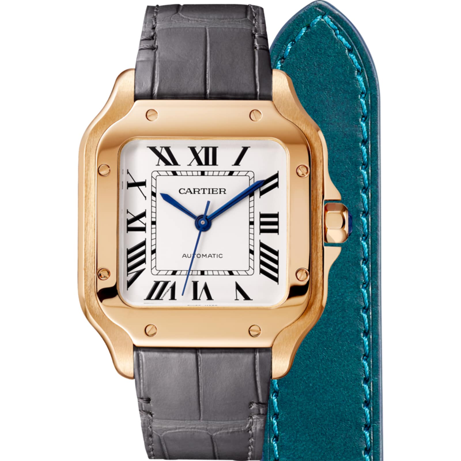 Cartier Santos De Cartier Watch Medium Model, Automatic Movement, Rose Gold, 2 Interchangeable Leather Bracelets Cartier Santos De Cartier Watch Medium Model, Automatic Movement, Rose Gold, 2 Interchangeable Leather Bracelets