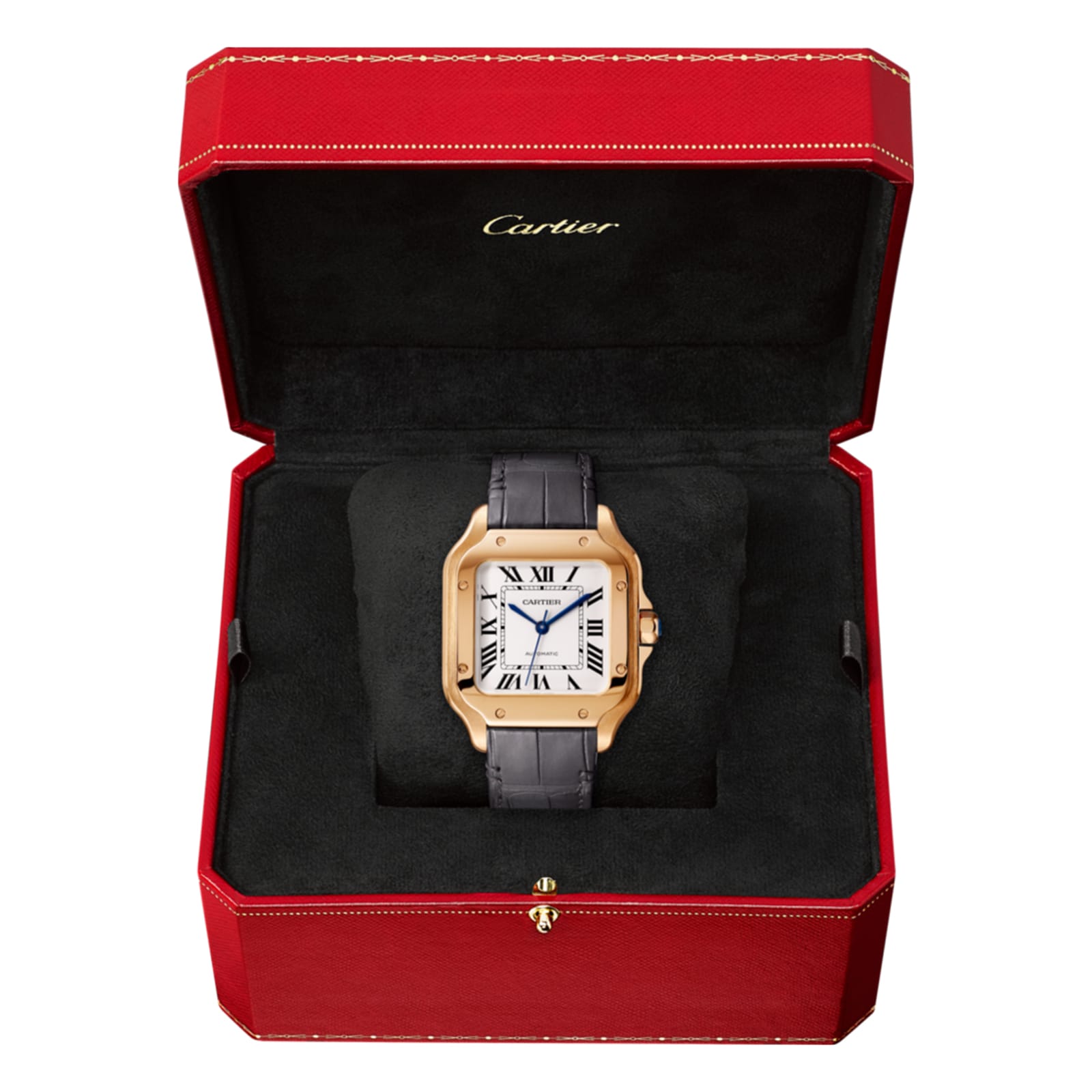 Cartier Santos De Cartier Watch Medium Model, Automatic Movement, Rose Gold, 2 Interchangeable Leather Bracelets Cartier Santos De Cartier Watch Medium Model, Automatic Movement, Rose Gold, 2 Interchangeable Leather Bracelets