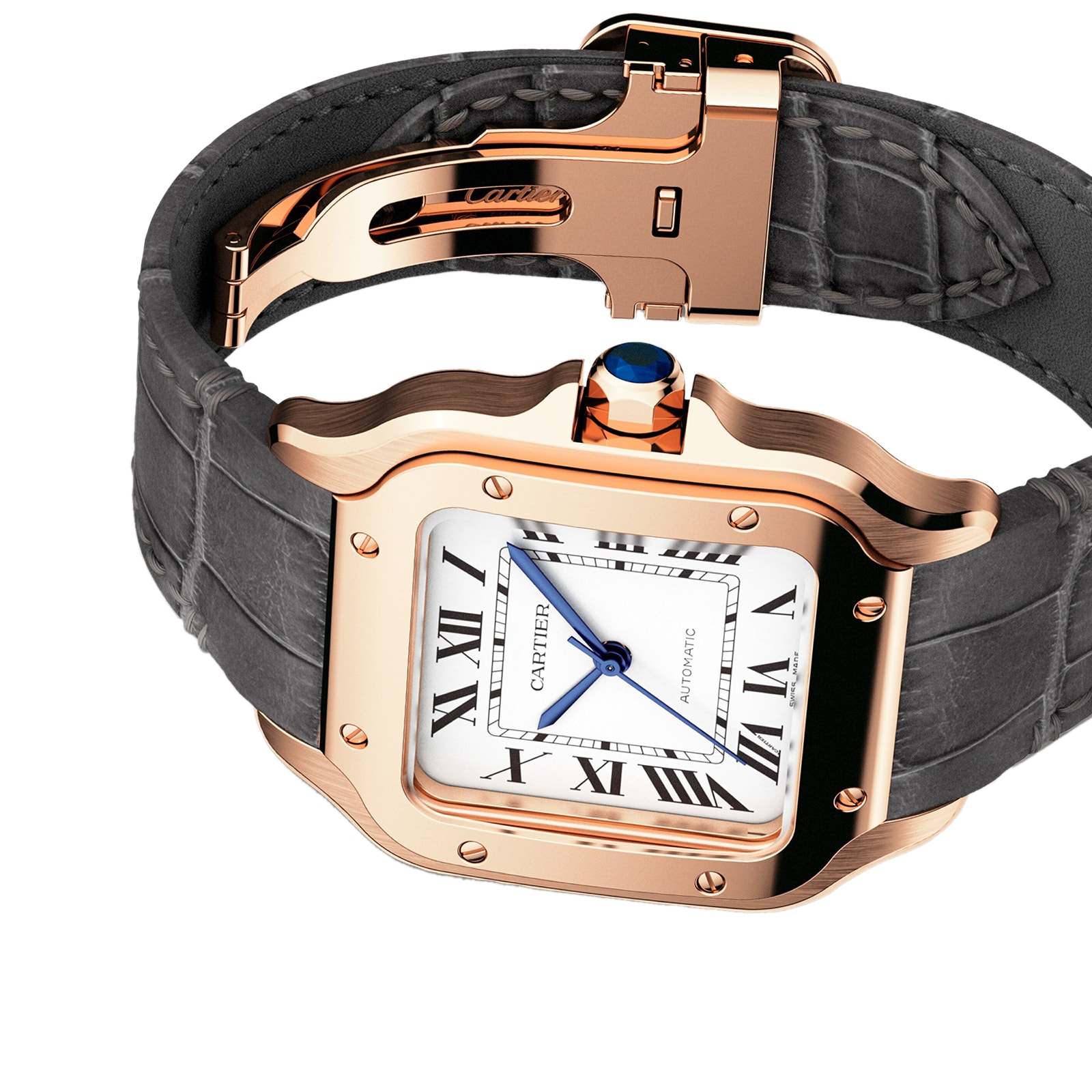 Cartier Santos De Cartier Watch Medium Model, Automatic Movement, Rose Gold, 2 Interchangeable Leather Bracelets Cartier Santos De Cartier Watch Medium Model, Automatic Movement, Rose Gold, 2 Interchangeable Leather Bracelets
