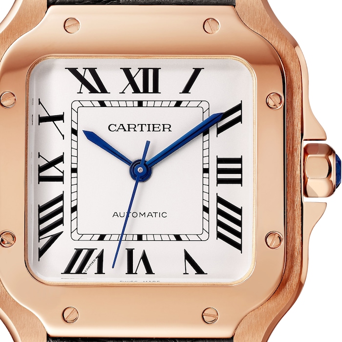 Cartier Santos De Cartier Watch Medium Model, Automatic Movement, Rose Gold, 2 Interchangeable Leather Bracelets