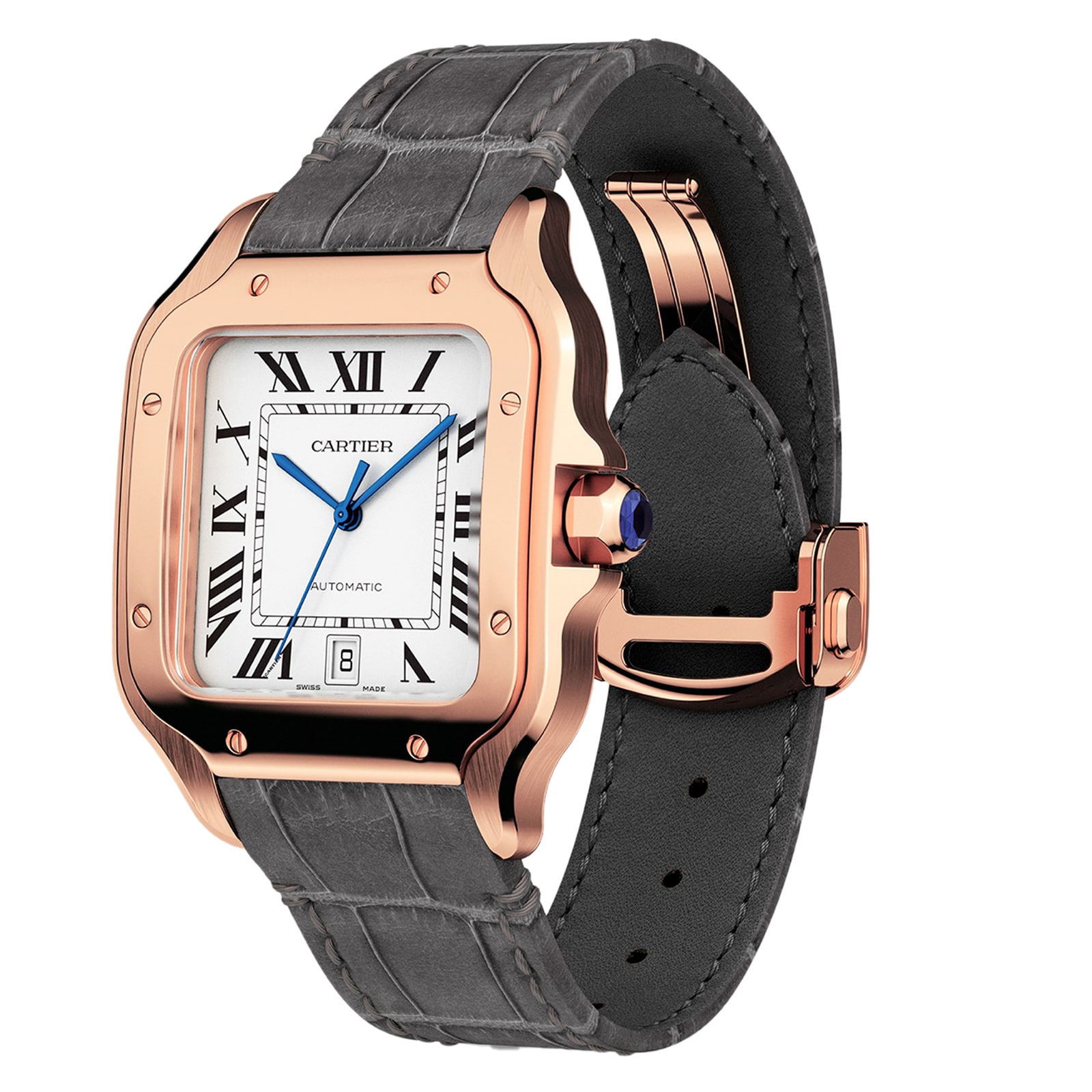 Cartier Santos De Cartier Watch Large Model, Automatic Movement, Rose Gold, 2 Interchangeable Leather Bracelets Cartier Santos De Cartier Watch Large Model, Automatic Movement, Rose Gold, 2 Interchangeable Leather Bracelets