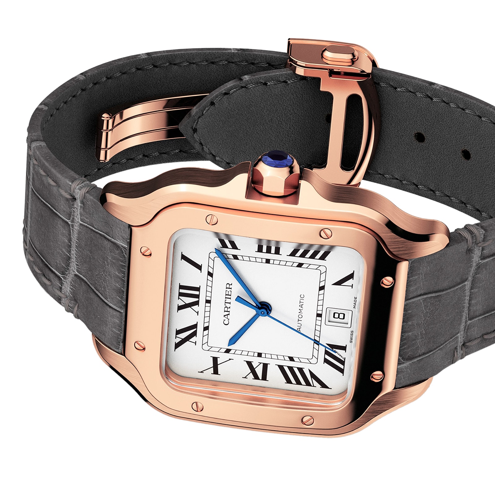 Cartier Santos De Cartier Watch Large Model, Automatic Movement, Rose Gold, 2 Interchangeable Leather Bracelets Cartier Santos De Cartier Watch Large Model, Automatic Movement, Rose Gold, 2 Interchangeable Leather Bracelets