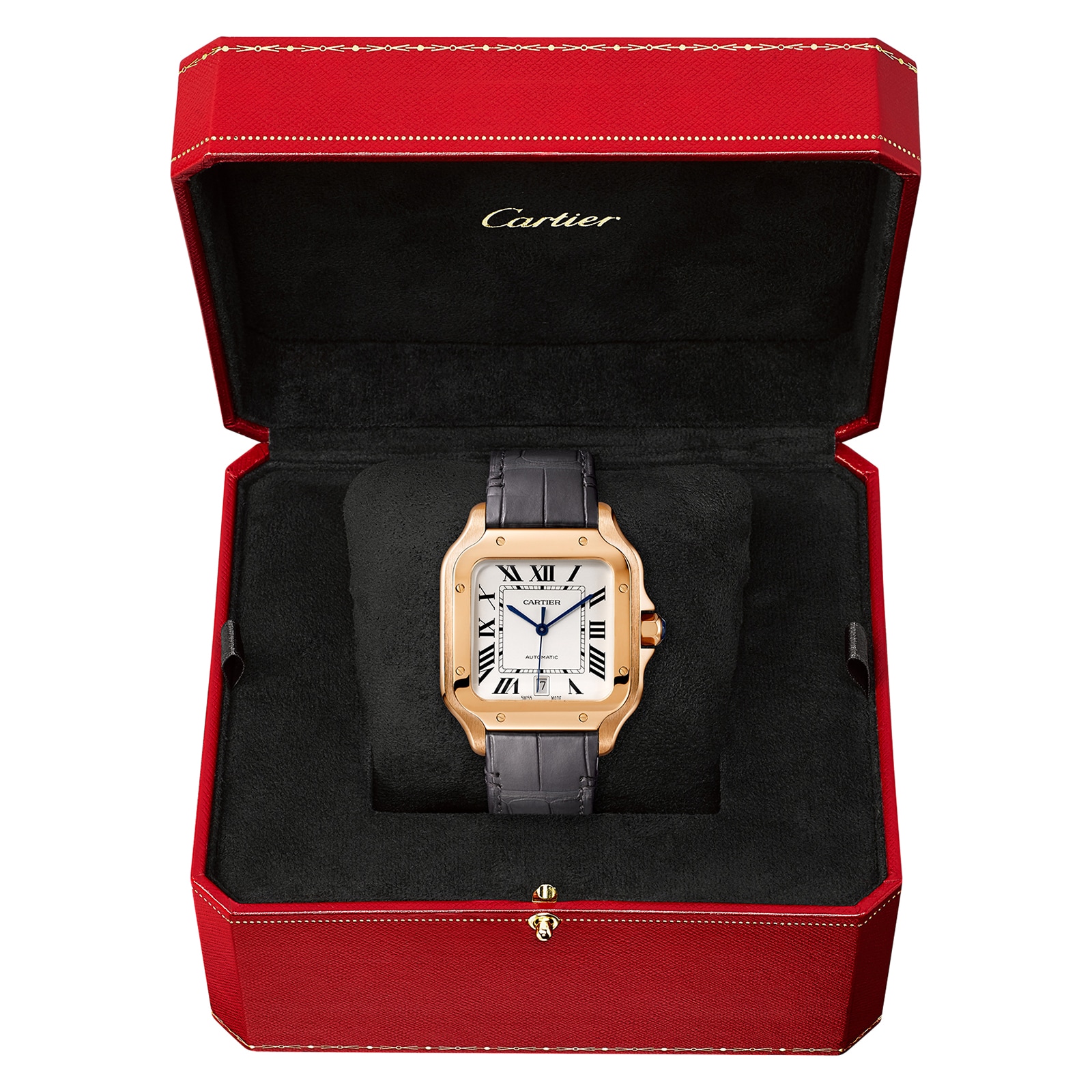 Cartier Santos De Cartier Watch Large Model, Automatic Movement, Rose Gold, 2 Interchangeable Leather Bracelets Cartier Santos De Cartier Watch Large Model, Automatic Movement, Rose Gold, 2 Interchangeable Leather Bracelets