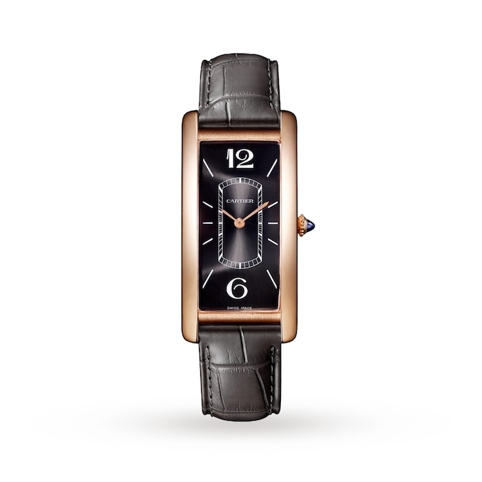 Cartier Tank Cintrée Watch Large Model, Hand-Wound Mechanical Movement, Rose Gold, Leather