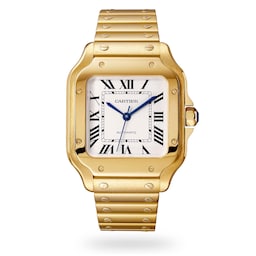 17310966 - Santos De Cartier Watch Medium Model, Automatic Movement, Yellow Gold, Interchangeable Metal And Leather Bracelets