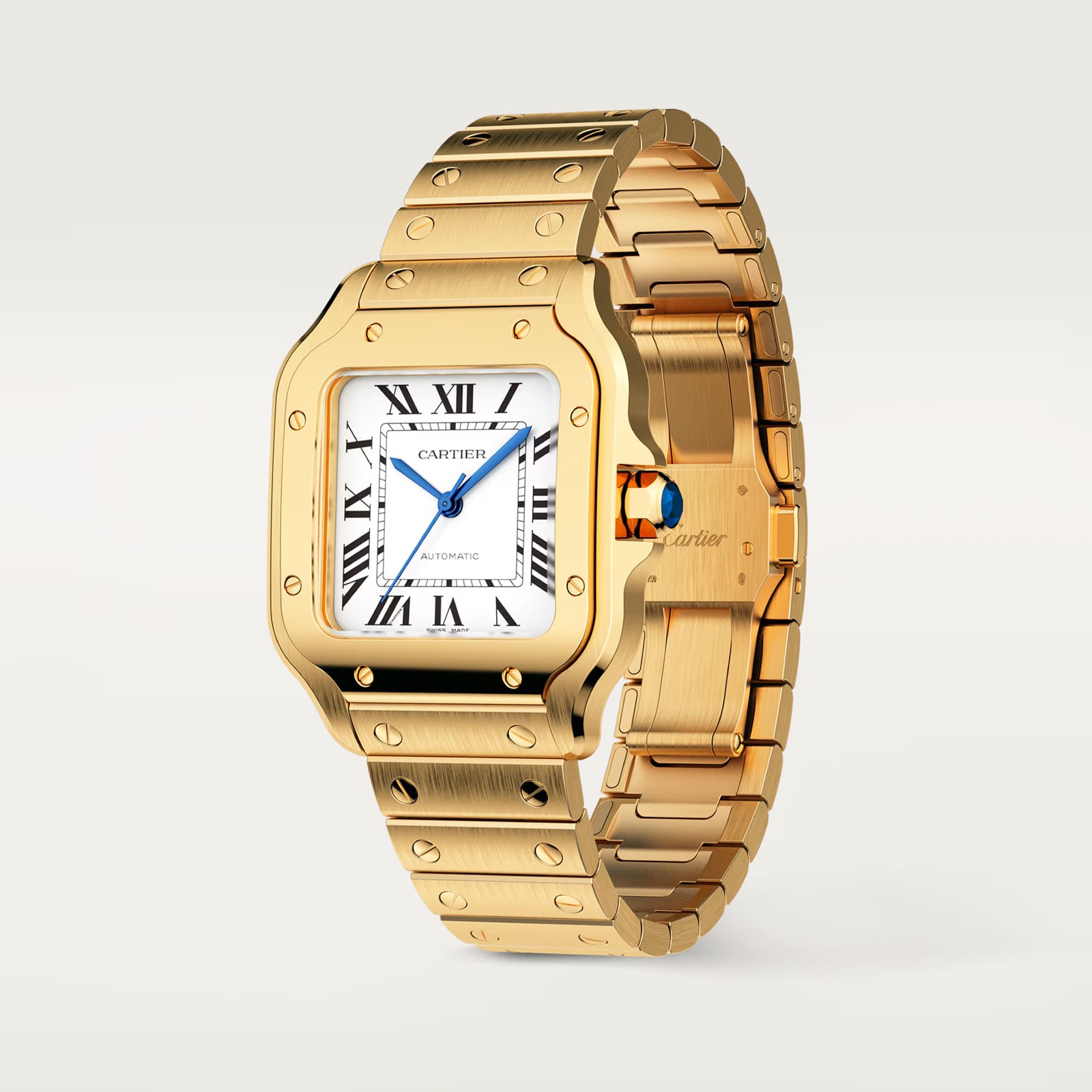 Cartier Santos De Cartier Watch Medium Model, Automatic Movement, Yellow Gold, Interchangeable Metal And Leather Bracelets Cartier Santos De Cartier Watch Medium Model, Automatic Movement, Yellow Gold, Interchangeable Metal And Leather Bracelets